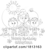 Poster, Art Print Of Happy Birthday Grandma Granny With Children Licensed Clipart Cartoon