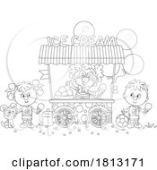 Poster, Art Print Of Clown Serving Ice Cream To Kids Licensed Clipart Cartoon