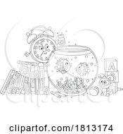 Poster, Art Print Of Alarm Clock Mascot Feeding Fish Licensed Clipart Cartoon