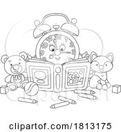 Alarm Clock Mascot Feeding Fish Licensed Clipart Cartoon