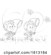 Poster, Art Print Of Boys Chasing Butterflies Licensed Clipart Cartoon