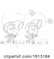 Boys Chasing Butterflies Licensed Clipart Cartoon