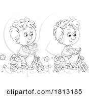 Boys On Kick Scooters Licensed Clipart Cartoon