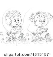 Girls Riding Kick Scooters Licensed Clipart Cartoon