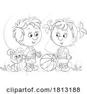 Poster, Art Print Of Children Playing With A Dog And Ball Licensed Clipart Cartoon