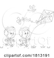 Poster, Art Print Of Children Flying A Kite Licensed Clipart Cartoon