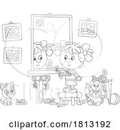 Poster, Art Print Of Girl Combing Her Hair Licensed Clipart Cartoon