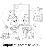 Girl Combing Her Hair Licensed Clipart Cartoon
