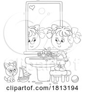 Poster, Art Print Of Girl Brushing Her Teeth Licensed Clipart Cartoon