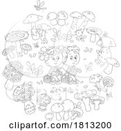 Poster, Art Print Of Children Mushroom Gathering Licensed Clipart Cartoon