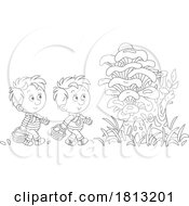 Poster, Art Print Of Boys Looking For Mushrooms Licensed Clipart Cartoon