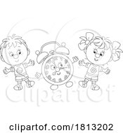 Children Dancing With A Clock Licensed Clipart Cartoon