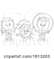 Poster, Art Print Of Children Exercising With A Clock Licensed Clipart Cartoon