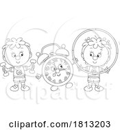 Children Exercising With A Clock Licensed Clipart Cartoon