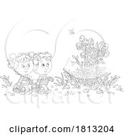 Children Mushroom Gathering Licensed Clipart Cartoon