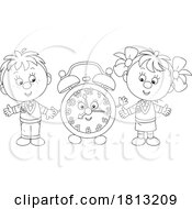 Poster, Art Print Of School Kids With An Alarm Clock Mascot Licensed Clipart Cartoon