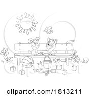 Puppy And Kitten On A Bench Licensed Clipart Cartoon