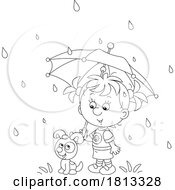 Puppy And Girl With Umbrella In The Rain Licensed Cartoon Clipart