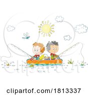 Boys Fishing In A Raft Licensed Cartoon Clipart