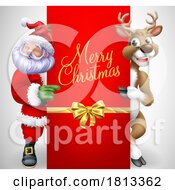 Poster, Art Print Of Santa Claus Father Christmas And Reindeer Sign