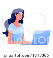 Poster, Art Print Of Woman Using Laptop Computer Cartoon Illustration