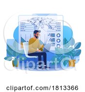 Poster, Art Print Of Man Working On Statistics Data Analysis Cartoon