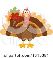 Turkey Bird Mascot With Leaves Licensed Cartoon Clipart