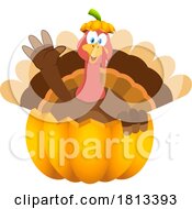 Turkey Bird Mascot In A Pumpkin Licensed Cartoon Clipart