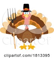 Pilgrim Turkey Bird Mascot With Pitchfork Licensed Cartoon Clipart