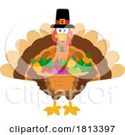 Pilgrim Turkey Bird Mascot With Produce Licensed Cartoon Clipart