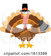 Pilgrim Turkey Bird Mascot Holding Axe Licensed Cartoon Clipart