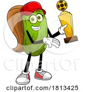 Female Pickleball Pickle Mascot Holding A Trophy Licensed Cartoon Clipart