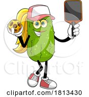 Female Pickleball Pickle Mascot Licensed Cartoon Clipart by Hit Toon