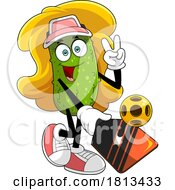 Female Pickleball Pickle Mascot Licensed Cartoon Clipart