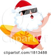 Poster, Art Print Of Vacationing Surfer Santa Claus Licensed Cartoon Clipart