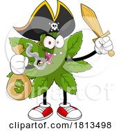 Pot Leaf Pirate Mascot With A Money Bag Licensed Cartoon Clipart