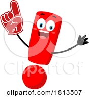 Exclamation Point Mascot Fan Wearing A Foam Finger Licensed Cartoon Clipart