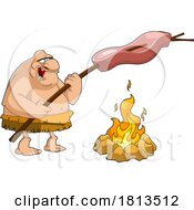 Caveman Cooking Meat Over A Fire Licensed Cartoon Clipart