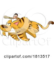 Caveman Boy Riding A Saber Tooth Tiger Licensed Cartoon Clipart