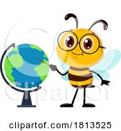 School Bee Mascot And Globe Licensed Cartoon Clipart