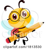 Poster, Art Print Of School Bee Mascot Flying With A Pencil Licensed Cartoon Clipart