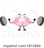 Brain Mascot Struggling With A Barbell Licensed Cartoon Clipart