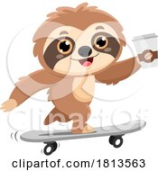 Sloth Skateboarding With Coffee Licensed Cartoon Clipart