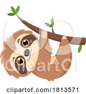Sloth Hanging On A Branch Licensed Cartoon Clipart