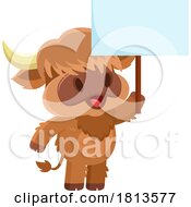 Poster, Art Print Of Highland Cow Mascot With A Sign Licensed Cartoon Clipart