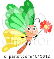 Poster, Art Print Of Butterfly With A Flower Licensed Cartoon Clipart