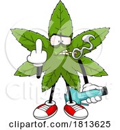 Pot Leaf Mascot Smoking And Flipping The Middle Finger Licensed Cartoon Clipart