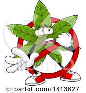 Pot Leaf Mascot Reaching Out From A Prohibited Sign Licensed Cartoon Clipart