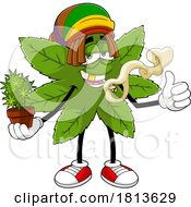 Poster, Art Print Of Pot Leaf Mascot Smoking And Holding A Plant Licensed Cartoon Clipart