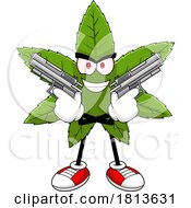 Armed Pot Leaf Mascot Licensed Cartoon Clipart